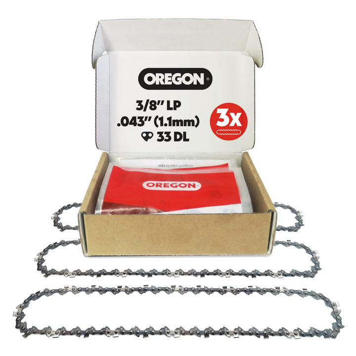 Oregon 3-er Pack Sägekette 3/8 LP Teilung, 0,43 Zoll (1,1 mm) Stärke, für 8 Zoll (20 cm) Führungssch