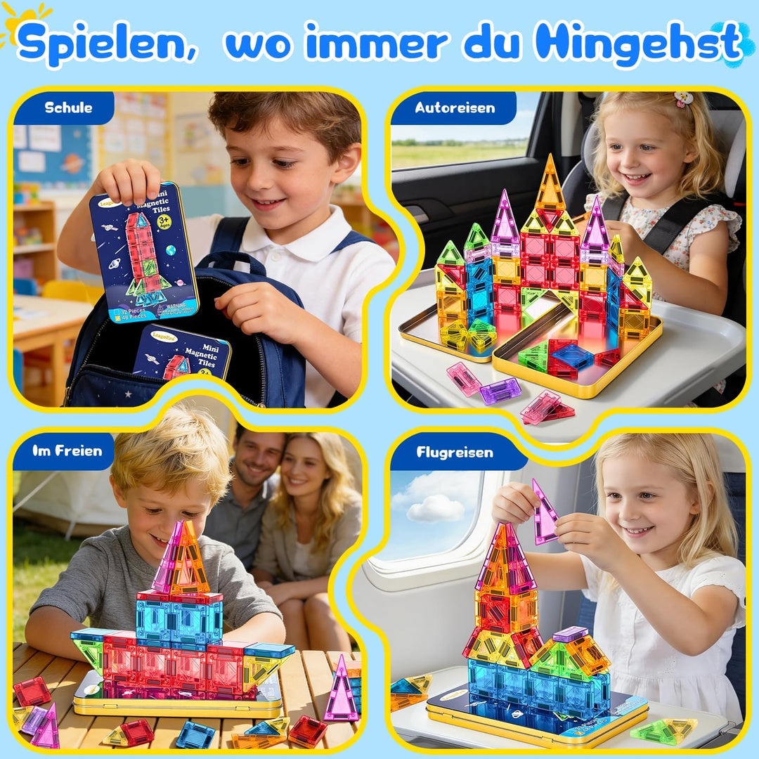Mini Magnetische Bausteine Reiseset Spielzeug ab 3 4 5 6 7 Jahre: Tragbares 48 Teile Magnetische Til