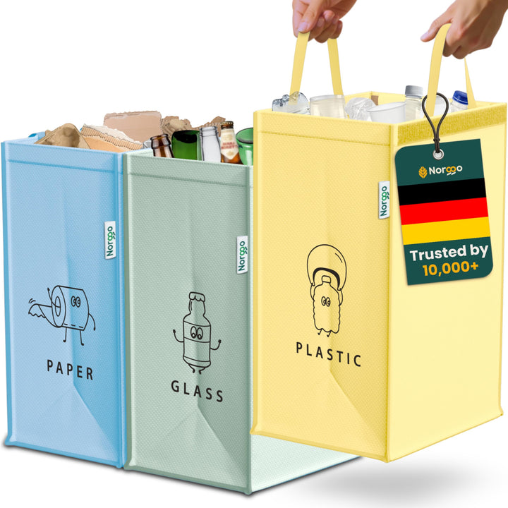 Norggo Set aus 3 Müllsäcken für Mülltrennung, 40L - Mülltrennsystem 3fach für Papier, Kunststoff und