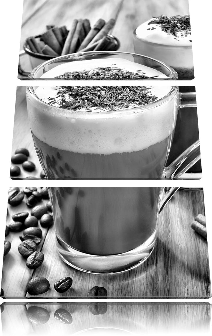 Pixxprint Monocrome, Heisse Schokolade und frischer Kaffee 3-Teiler Leinwandbild 120x80 Bild auf Lei