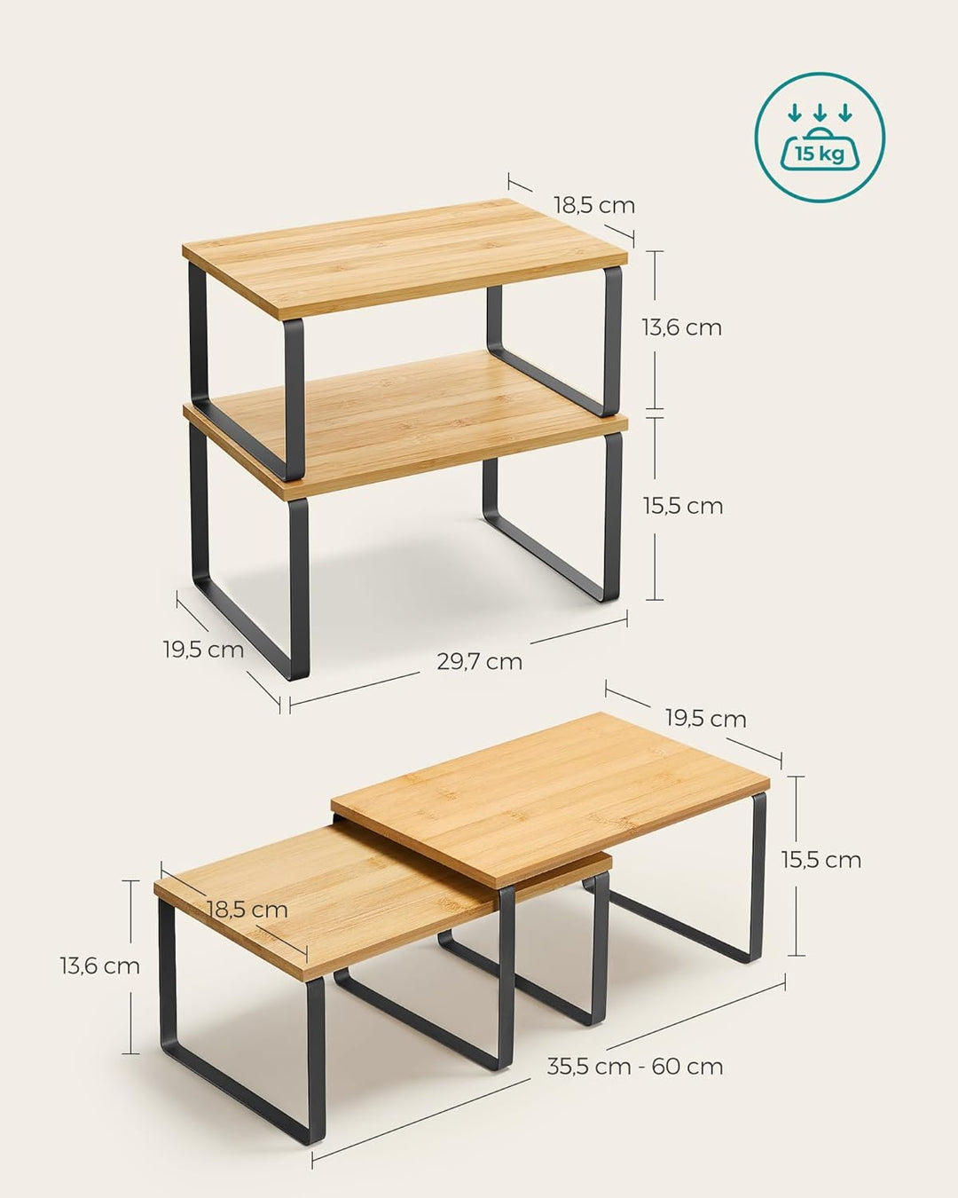 SONGMICS Gewürzregal, 4er Set, Küchenregal, Küchen-Organizer, erweiterbar, Gewürzhalter, stapelbar,