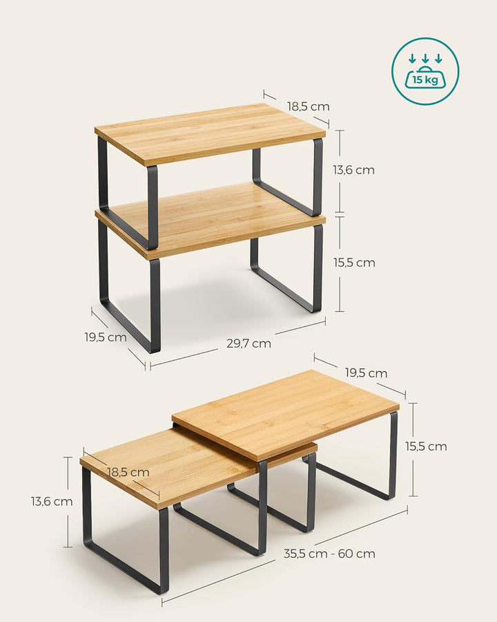 SONGMICS Gewürzregal, 4er Set, Küchenregal, Küchen-Organizer, erweiterbar, Gewürzhalter, stapelbar,