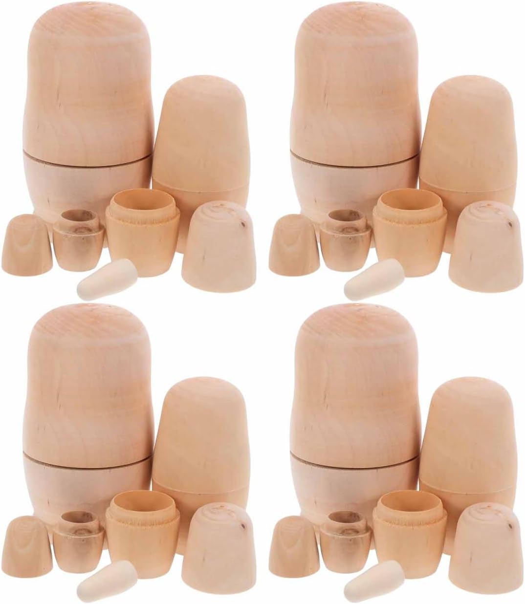 ibasenice 4er Set Unbemalte Russische Matroschka Puppen, DIY Holznistpuppen zum Bemalen, 5-stufige B