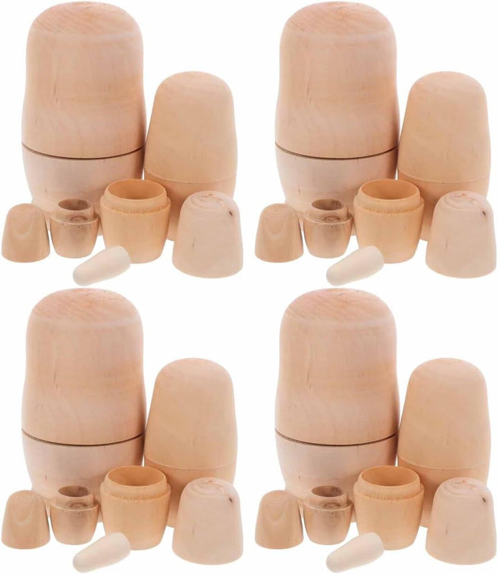 ibasenice 4er Set Unbemalte Russische Matroschka Puppen, DIY Holznistpuppen zum Bemalen, 5-stufige B