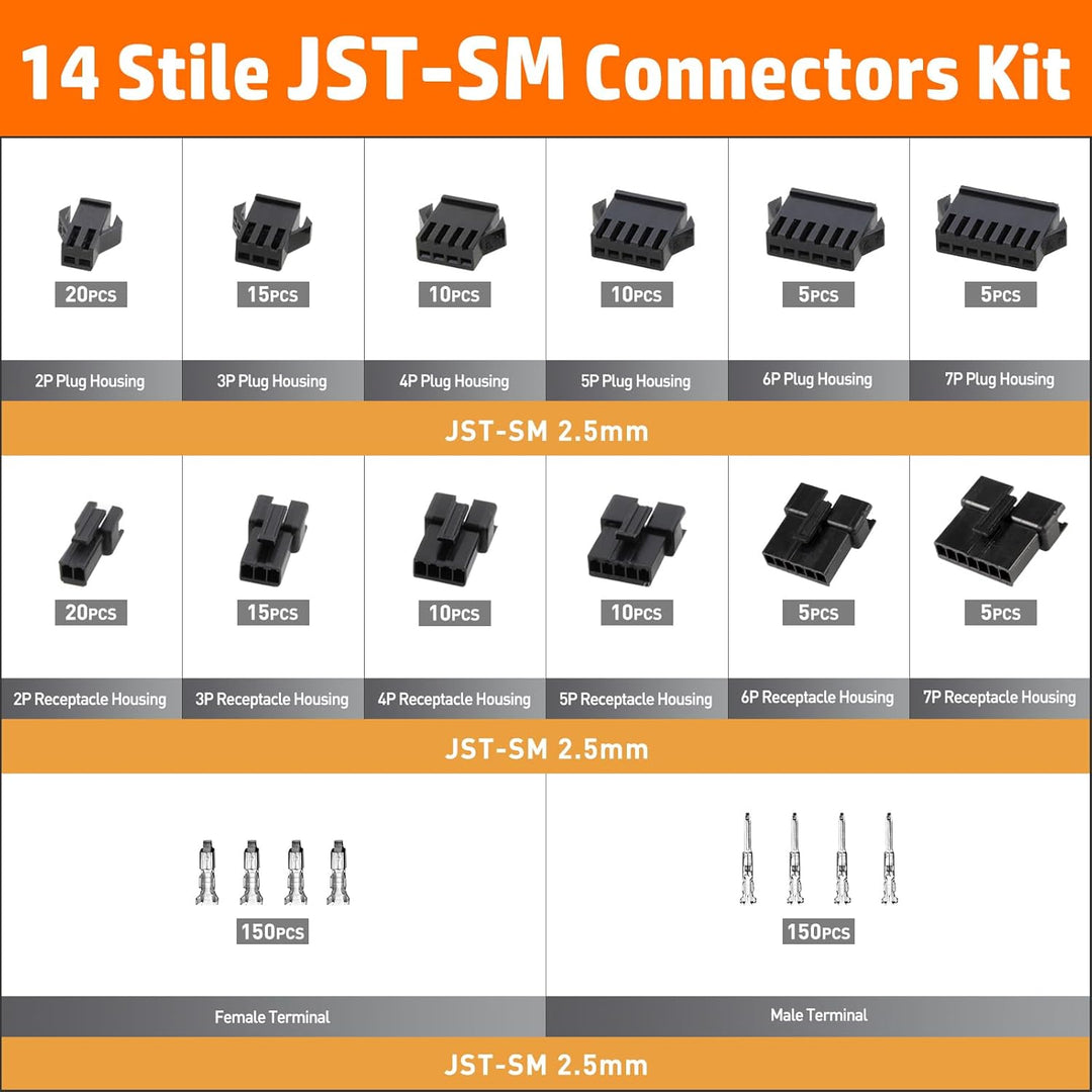 PEBA Premium Crimpzangen Stecker Set inkl. 14 Stile JST-SM 2,5mm Stecker - Profi Zange 0,05-0,5mm² f