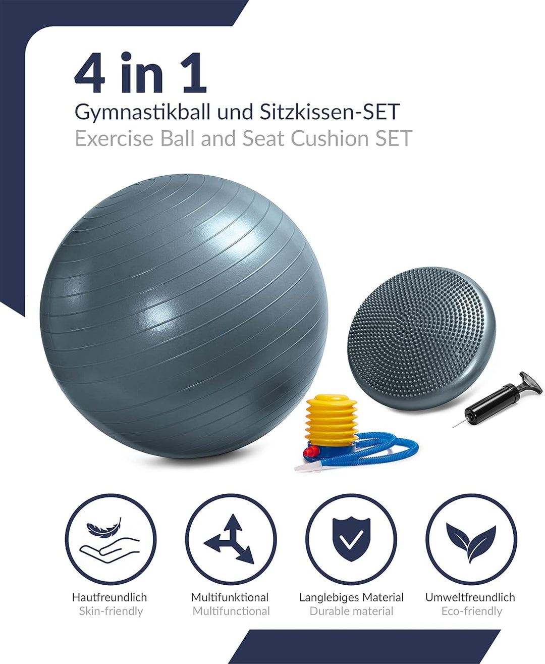 C4B Gymnastikball 65cm und Ballsitzkissen 33cm inkl. Pumpe im SET - Balance-Kissen, Sitzball, Traini
