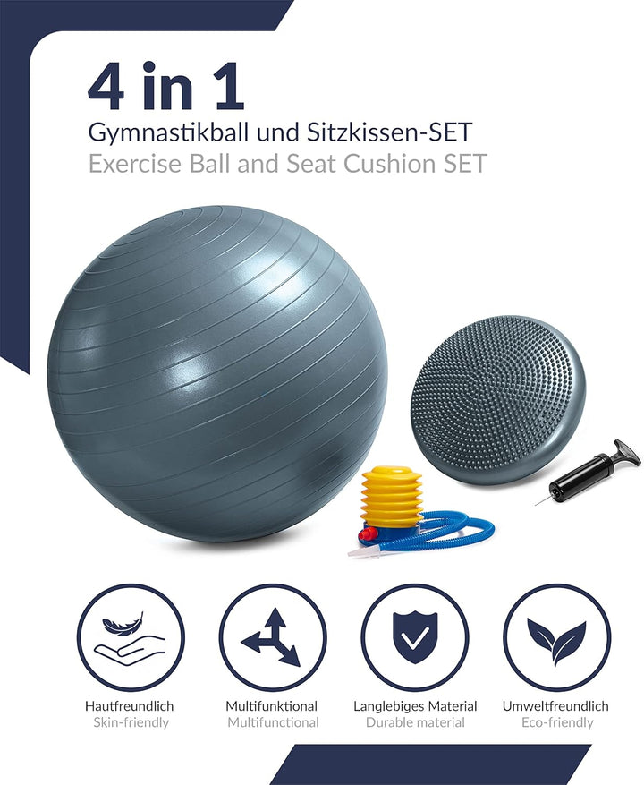 C4B Gymnastikball 65cm und Ballsitzkissen 33cm inkl. Pumpe im SET - Balance-Kissen, Sitzball, Traini