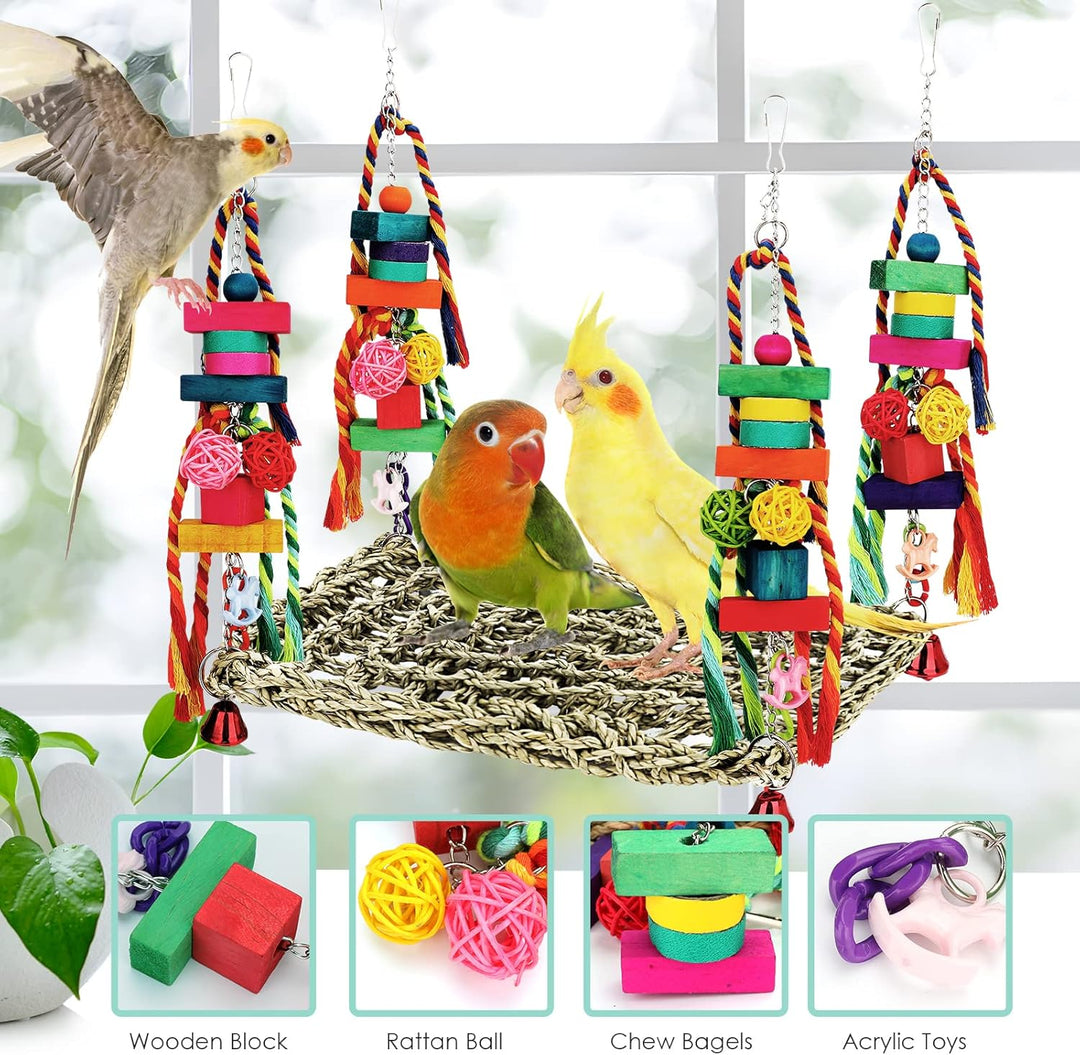 Vogelspielzeug, Sittichspielzeug, Vogelfutter, Wandspielzeug, Seegras, gewebte Hängematte, Schaukelm