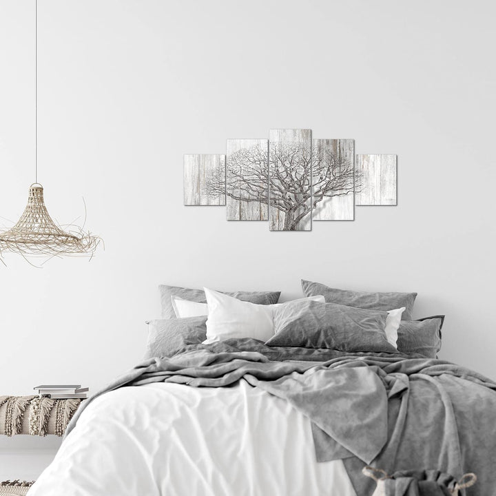 Runa Art Wandbilder Baum Abstrakt 5 Teilig Bild auf Vlies Leinwand Deko Wohnzimmer Holzmotiv Schwarz