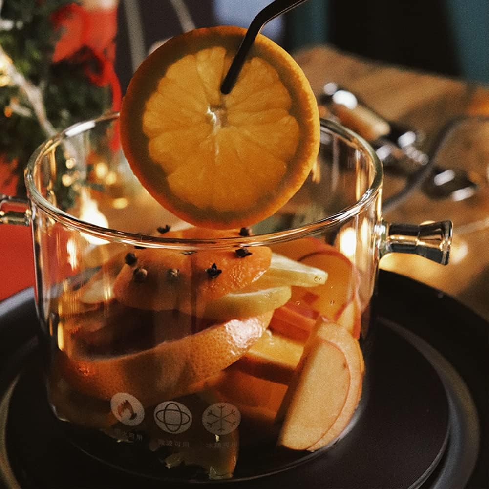1.5L Glastopf zum Kochen, hochtemperaturbeständiger transparenter Glas Suppentopf mit Doppelgriff un
