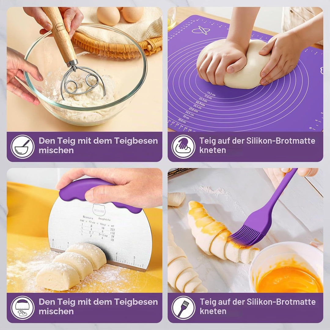 Sauerteig Brot Backen Zubehör gärkörbchen Kit - Teig Schneebesen, Brot Lame, Gärkörbe 10 Zoll rund u