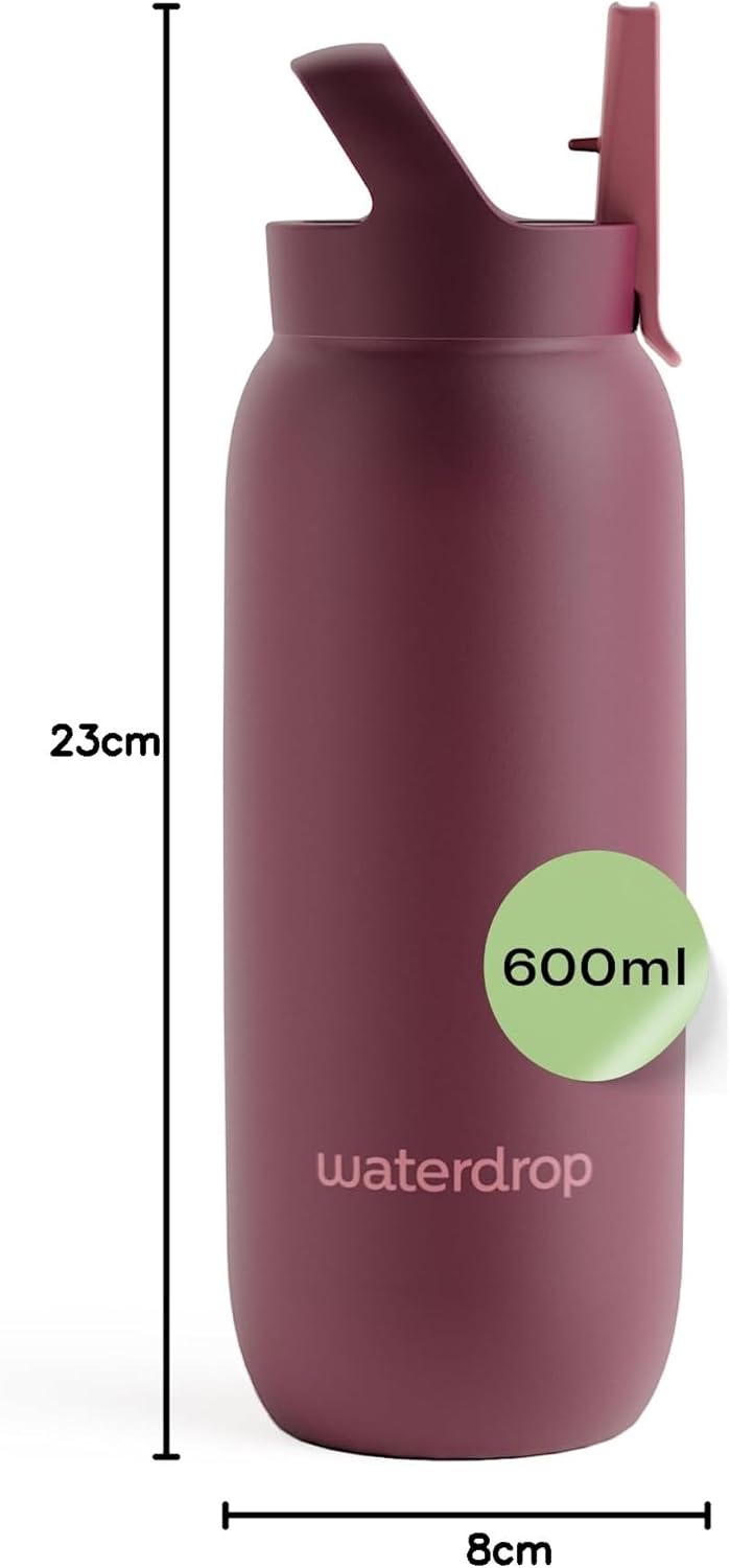 waterdrop® All Purpose Thermosflasche 600ml – Trinkflasche mit Strohhalm – isolierte Edelstahl, 24h