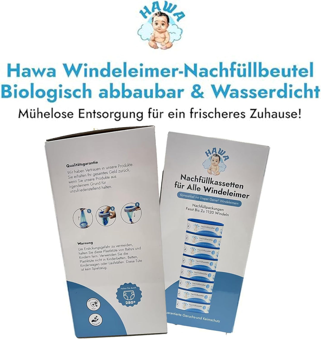 HAWA Windeleimer Nachfüllkassetten – Extra Dick, zitronenduftend, 280 Windelkapazität, kompatible Na