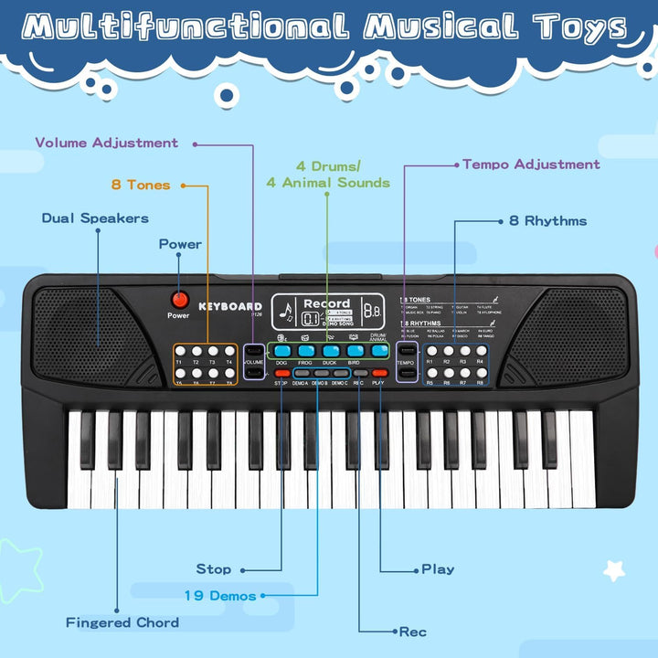 Klavier Keyboard, Digital Piano 37 Tasten Keyboard mit Mikrofon Multifunktions Musik Geschenk für Ki