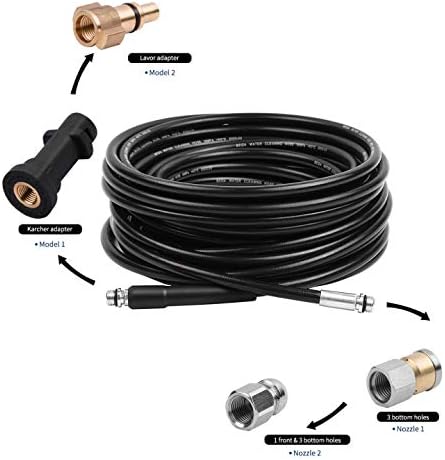 DERASL Rohrreinigungsschlauch Set 15m für Kärcher k2-k7 Serie und LAVOR-Hochdruckreiniger ，mit Adapt