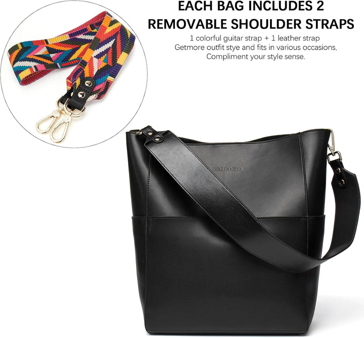BOSTANTEN Leder Damen Handtasche Schultertasche Umhängetasche Designer Tasche Gross 1-a-schwarz, 1-a