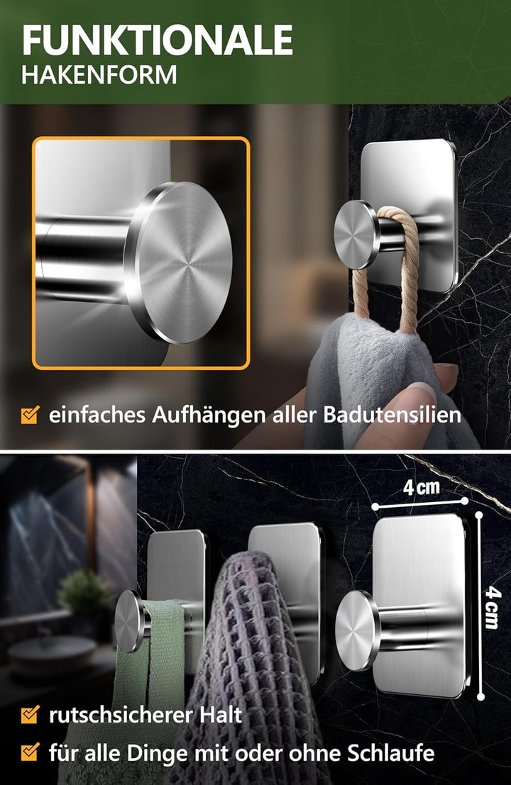 4smile Klebehaken - 6er Set Edelstahl MZ Design - Handtuchhaken für Bad und Küche Modern - 6er Set S