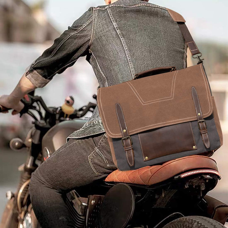 NEWHEY Umhängetasche Herren Aktentasche laptoptasche Leder Wasserdichte Canvas Messenger Bag Arbeits