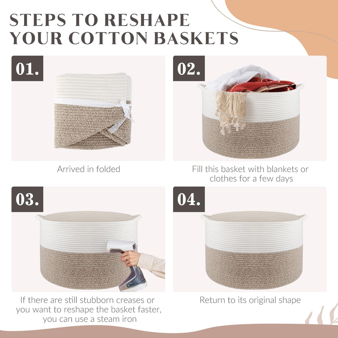 Maliton Aufbewahrungskorb für Wohnzimmer, Wäschekorb Geflochten aus Baumwollseil,Spielzeug Korb mit