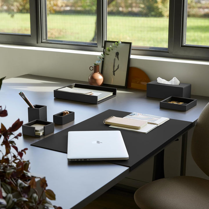 Eglooh - Minerva - Notizzettel Box Leder Schwarz - Zettelbox, Notizklotz, Zettelkasten für Schreibti