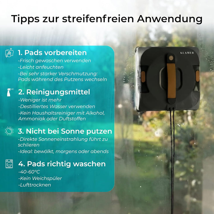 KLAMER Fensterputzroboter 3500 Pa – automatischer Fensterreiniger mit 100 ml Doppelwassertank, Nassr