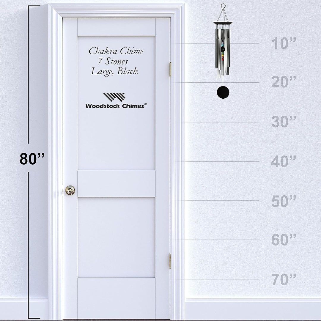 Woodstock Windspiel Chakra Chimes, Seven Stones, Silber, gross (63 cm) Silber-schwarz, Silber-schwar