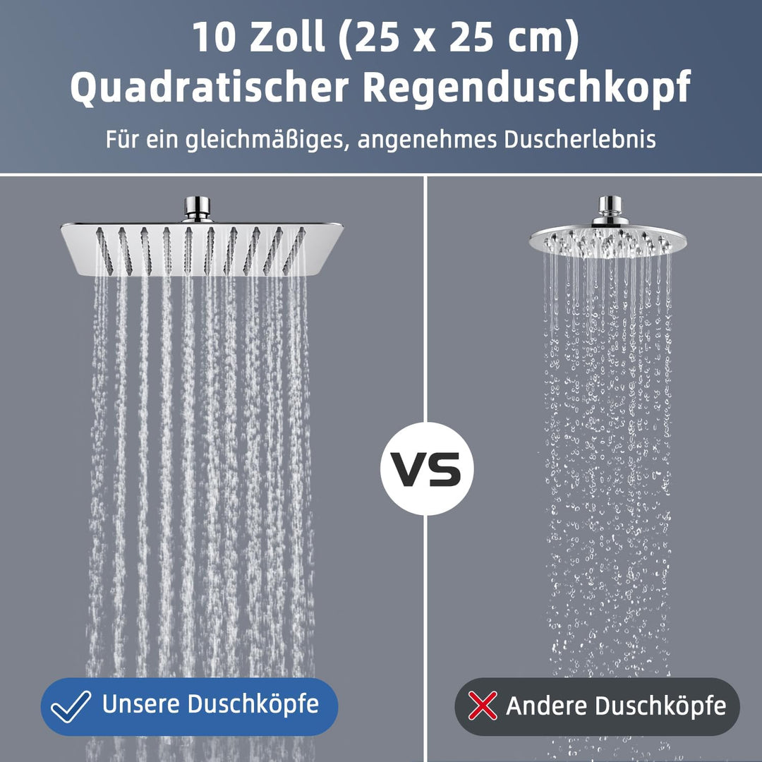 Duschkopf Regendusche, Edelstahl Regendusche Duschkopf, Anti-Kalk-Düsen (Chrom, 25 x 25 cm) Quadrati