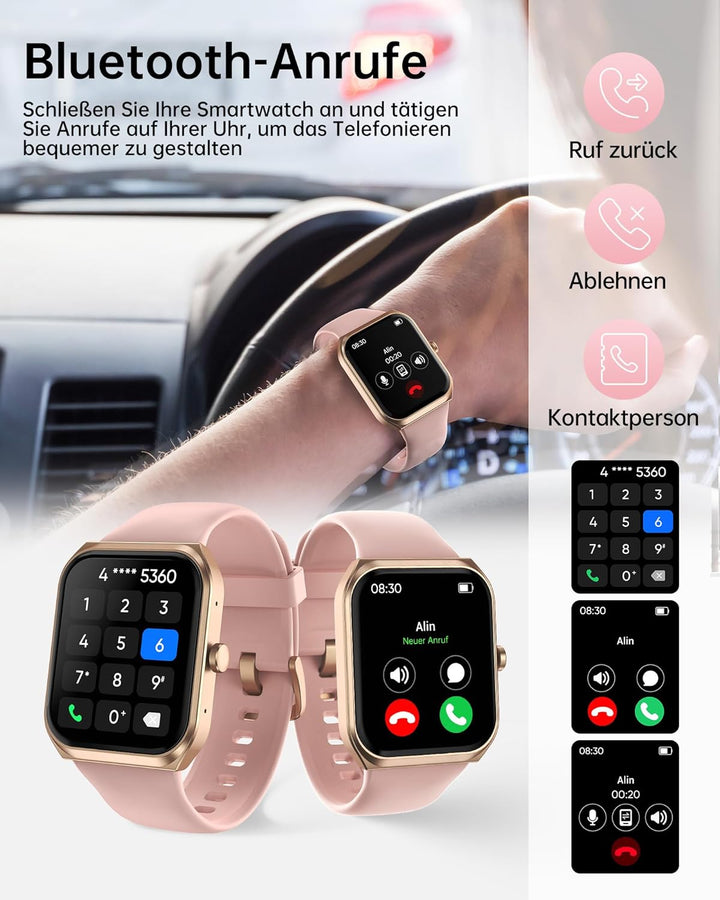 Smartwatch Damen mit Telefonfunktion - 1.91" Smart Watch IP68 Wasserdicht, 24h Herzfrequenz, SpO2, S