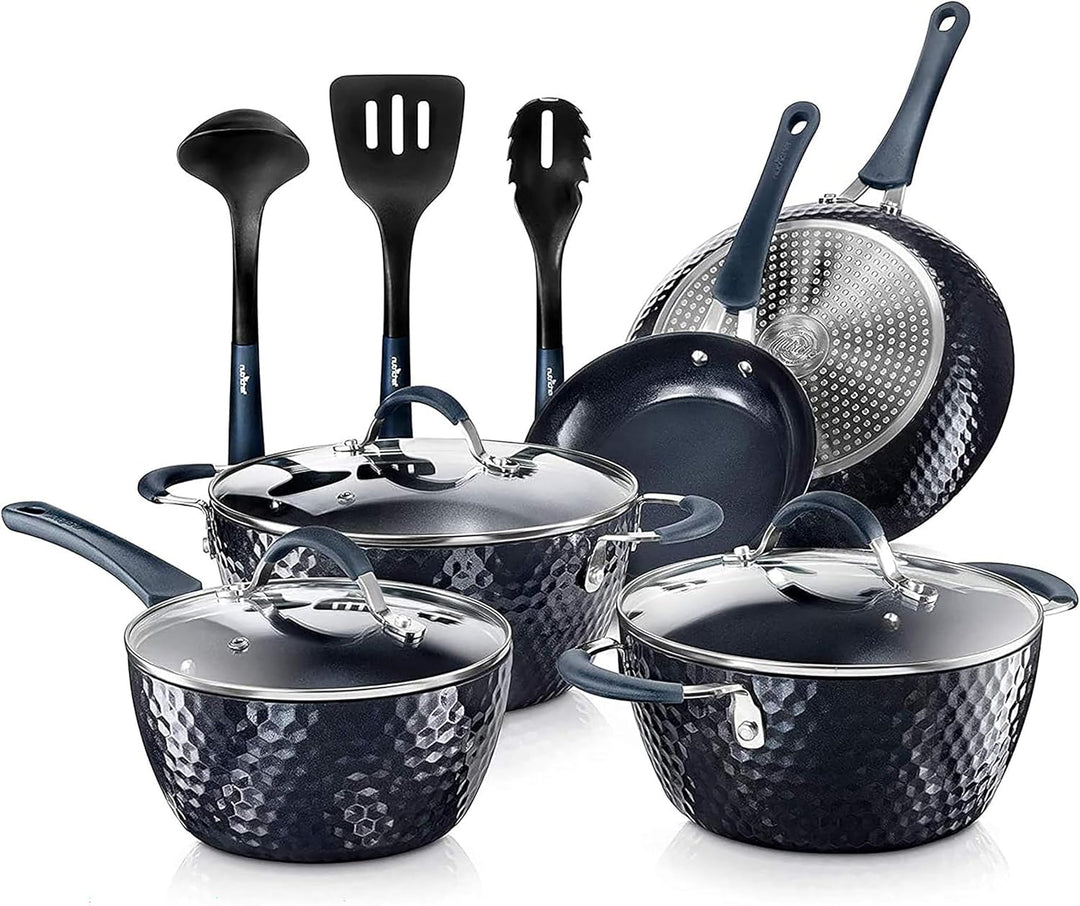 NutriChef Pfannenset &amp; Topfset 11-teilig Antihaftbeschichtet – Kochtopf Set mit Durchsichtigen Decke