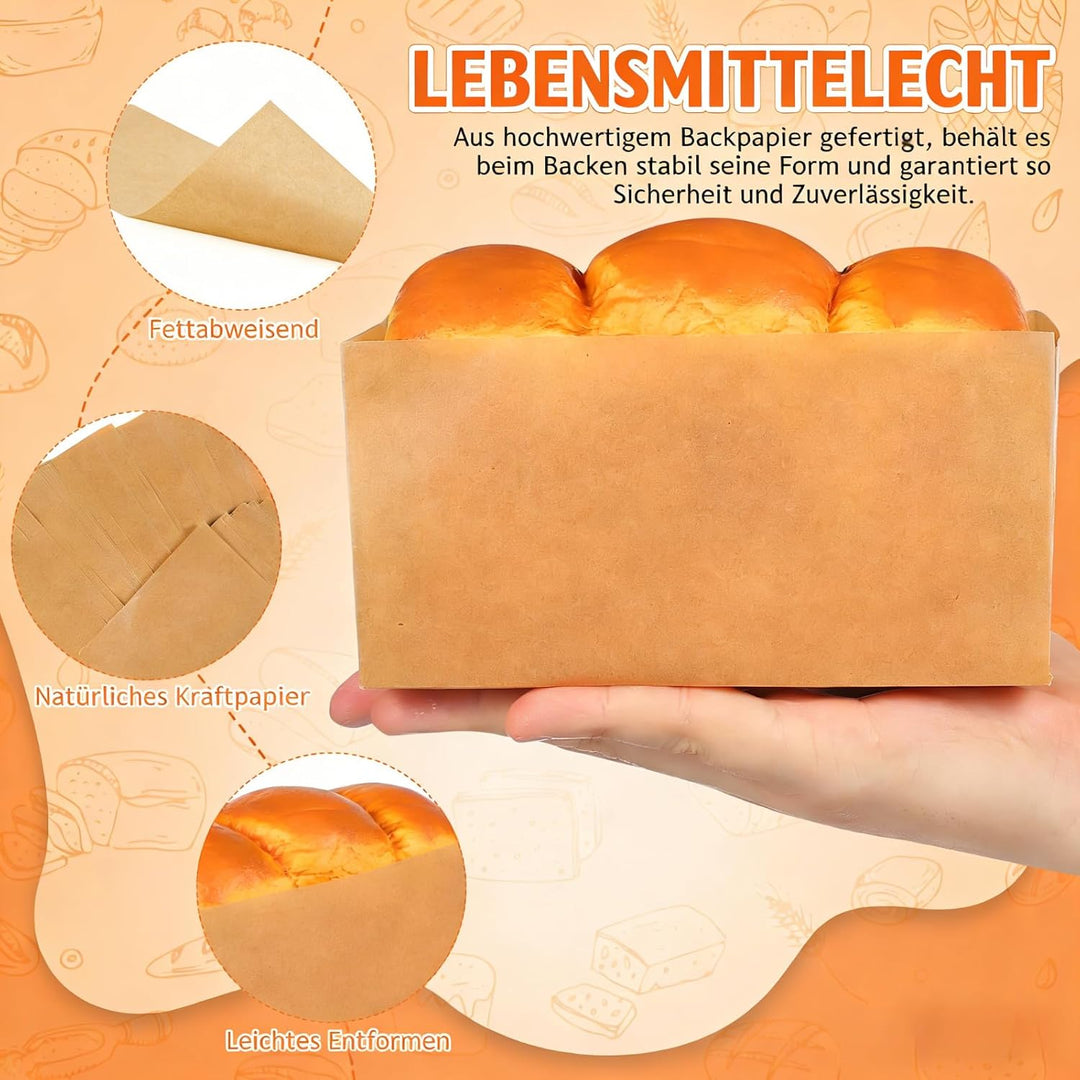 NOLITOY 50 Stück Backpapier für Kastenform Antihaft Einleger Brotbackform Rechteckig Kuchenform Papi