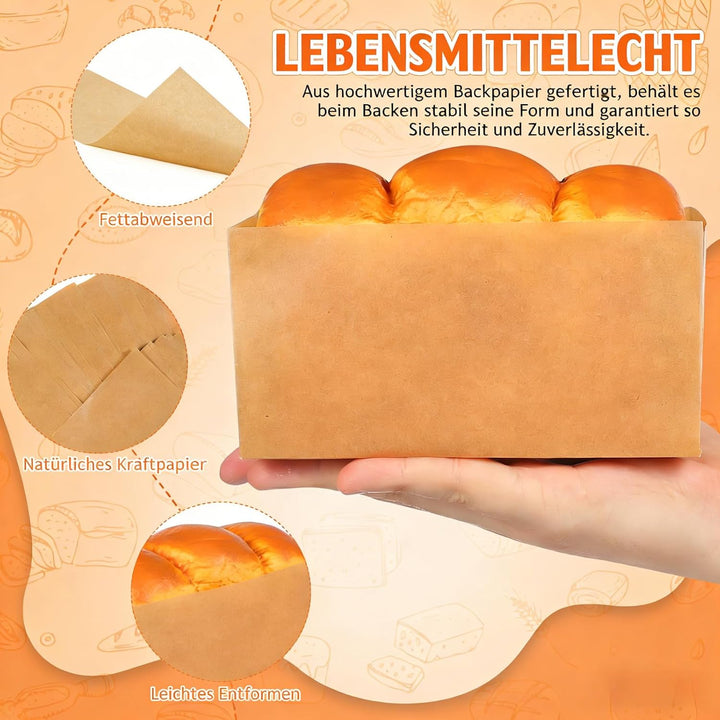 NOLITOY 50 Stück Backpapier für Kastenform Antihaft Einleger Brotbackform Rechteckig Kuchenform Papi