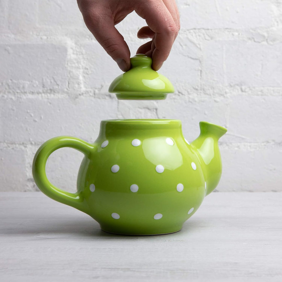 City to Cottage® - Teekanne Kaffeekanne für 2 Tassen | Grün und Weiss | Polka Dots | Handgemacht | T