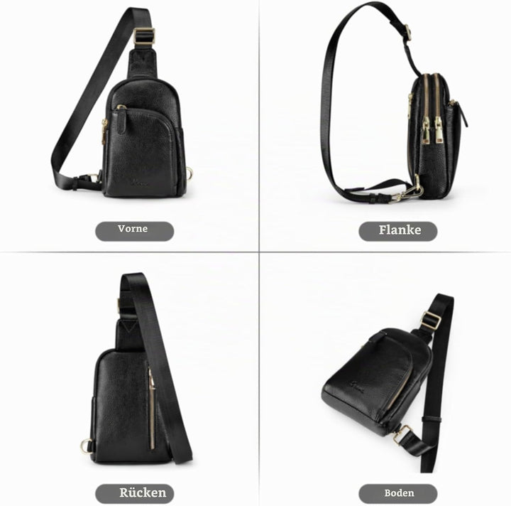 S-ZONE RFID-blockierende Damen-Umhängetasche, Leder, klein, Brustrucksack, Rucksack Schwarz-1, Schwa