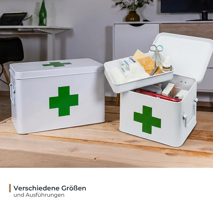 HMF Hausapotheke aus Metall zur Medikamenten Aufbewahrung | 22,5 x 16,5 x 15,5 cm | Weiss 22.5 x 16.