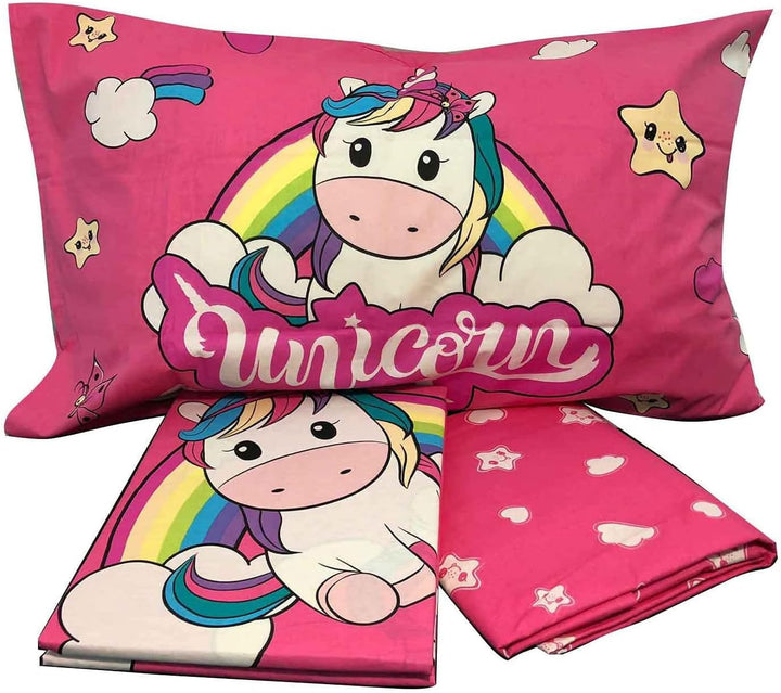 hermet Einhorn, Bettwäsche-Set für Einzelbett, 100% Baumwolle, Rosa