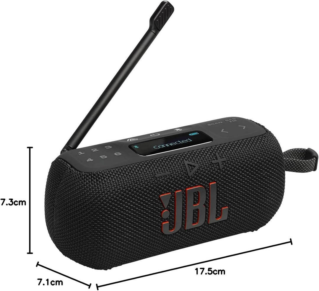 JBL Tuner 3 Tragbares DAB/DAB+/UKW Bluetooth Radio mit 6 Sendern, Bis zu 15 Std Wiedergabe, IP68 Was
