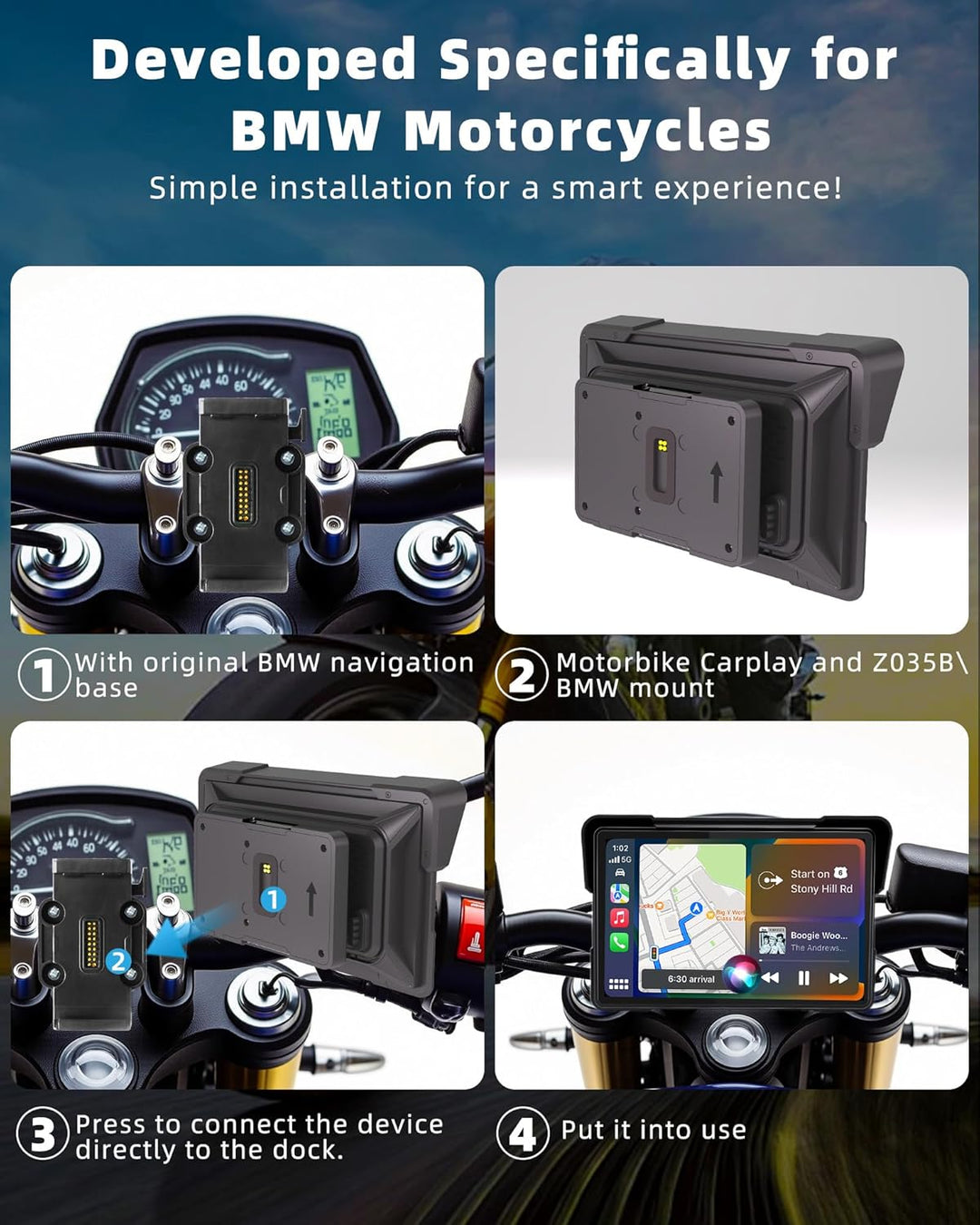 Plug-and-Play Carplay Bildschirm für BMW Motorrad 7 Zoll Motorrad Display mit Wireless CarPlay & And