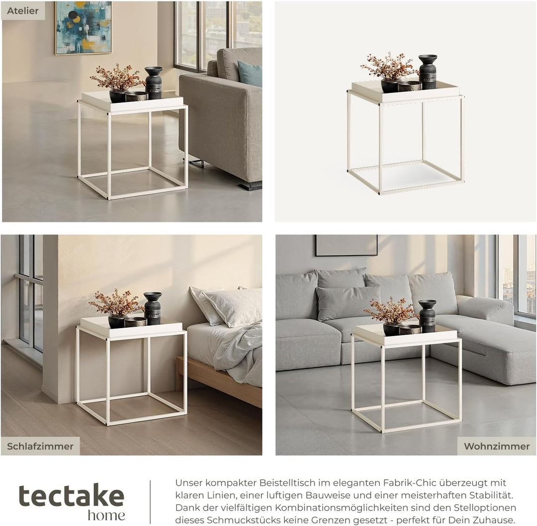 TecTake 800910 Beistelltisch aus Metall, quadratisch, stapelbar, Ablagefläche mit hohem Rand, Tablet