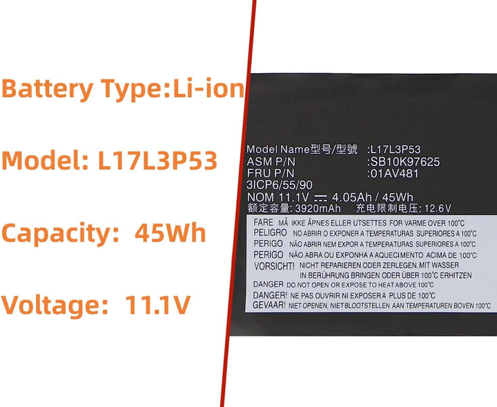 PUGASR L17L3P53 01AV481 Laptop Akku Kompatibel mit Lenovo ThinkPad L380 Yoga L390 Yoga Serie Noteboo