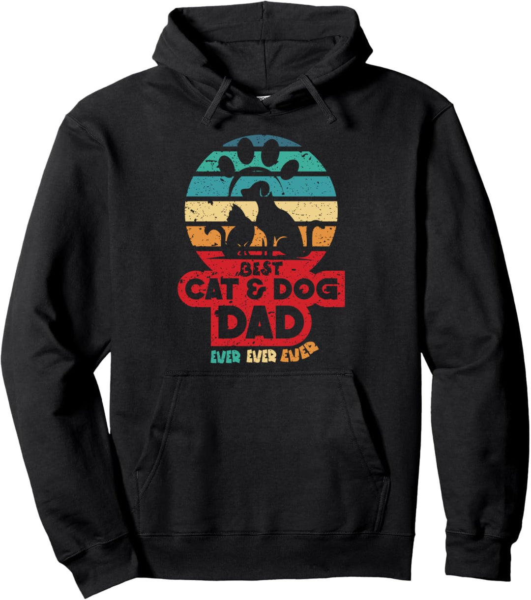 Two Titles Best Dog and Cat Dad Ever Retro Father's Day Pullover Hoodie