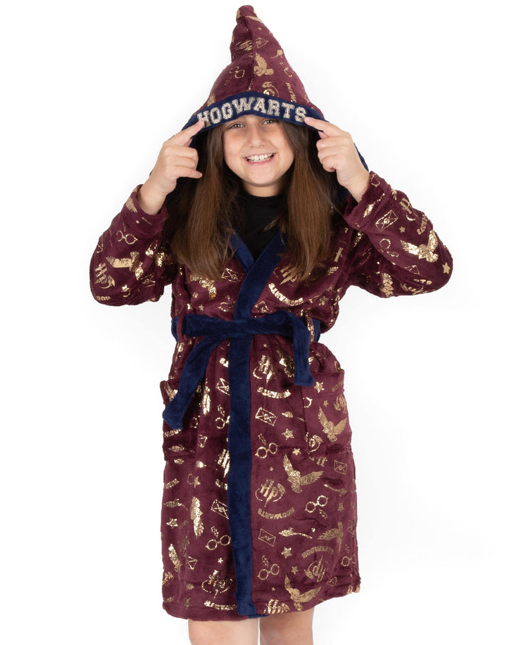 Harry Potter-Bademantel für Mädchen | Kinder Zwei Optionen Rot Hogwarts ODER Blau Hedwig Pyjama-Robe