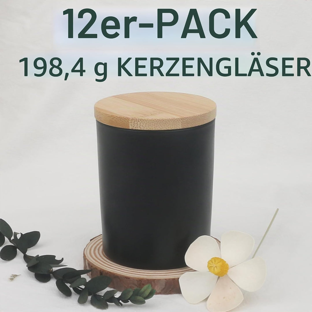MILIVIXAY 12 Stück 200 ml mattschwarze dicke Glas-Kerzengläser mit Deckel – leere Kerzengläser für d