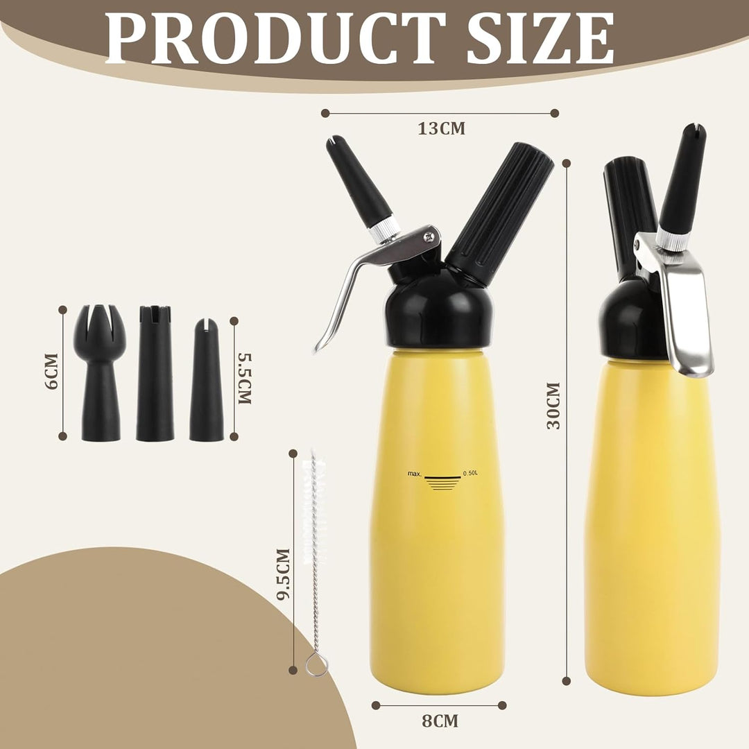ASelected 500 ml Professionelle Sahnespender Aluminium, Sahnesyphon Aluminium mit 3 Edelstahl Deko-D