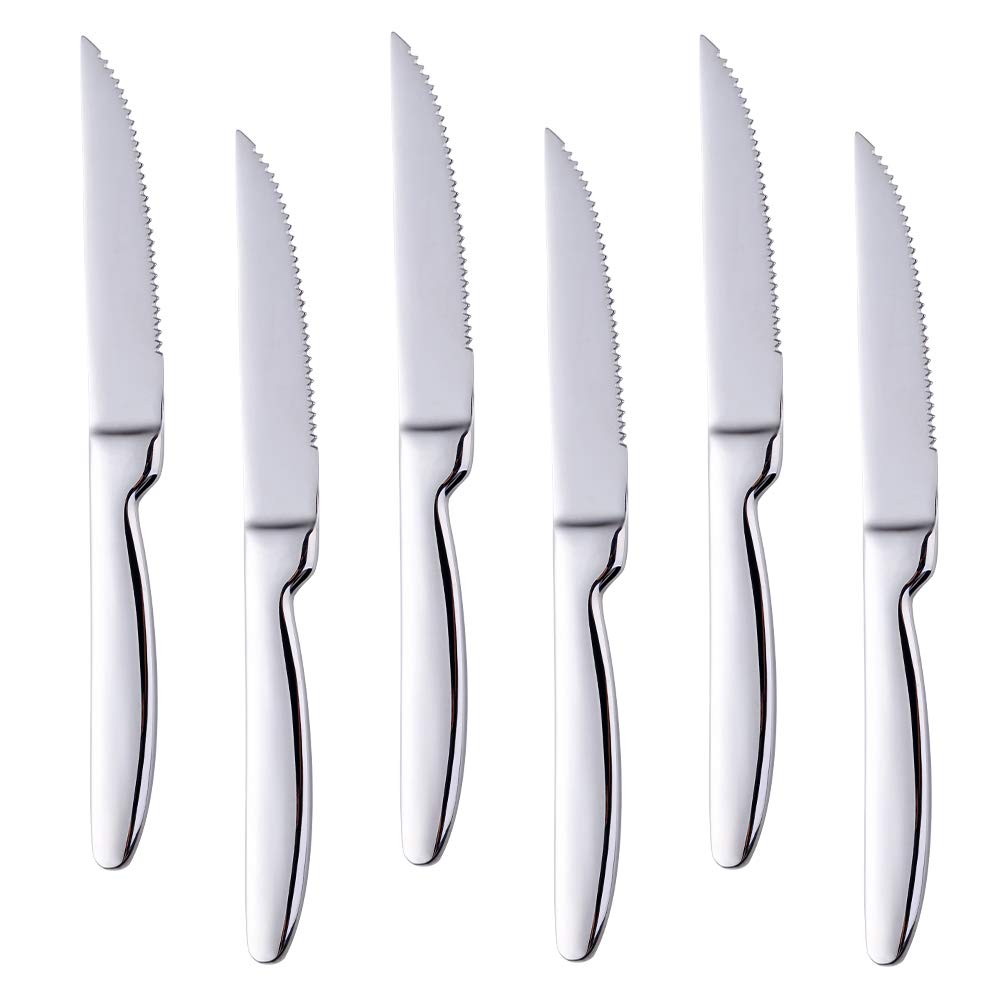 BISDARUN Steakmesser Set mit scharfem Wellenschliff Edelstahl 6-teilig Tafelmesser Silber Fleischmes
