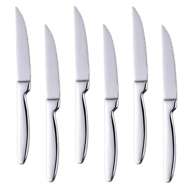 BISDARUN Steakmesser Set mit scharfem Wellenschliff Edelstahl 6-teilig Tafelmesser Silber Fleischmes