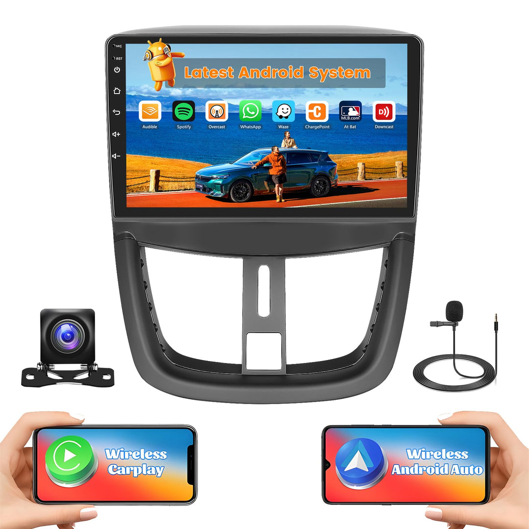 Hikity 2G+64G Autoradio Android 15 für Peugeot 207 2006-2010 mit 9-Zoll-Touchscreen, Radio 2 DIN mit