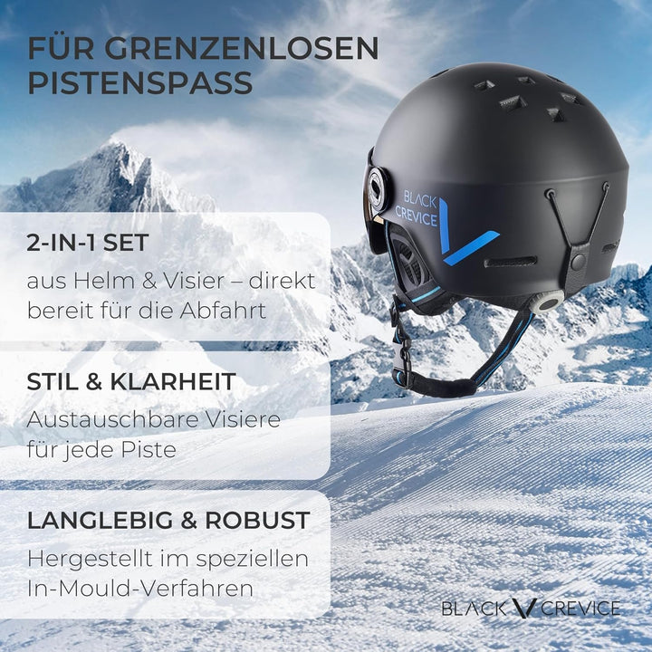 Black Crevice Skihelm Sölden I Skihelm mit Visier im Pilotenstyle I Skihelm Herren &amp; Damen I Unisex