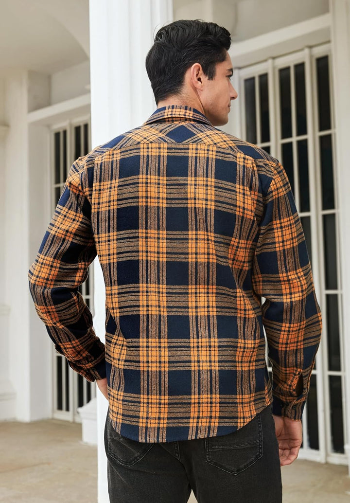 HISDERN Flanellhemd Herren Karierte Hemden Herren Langarm Button Down Baumwolle Holzfällerhemd Regul