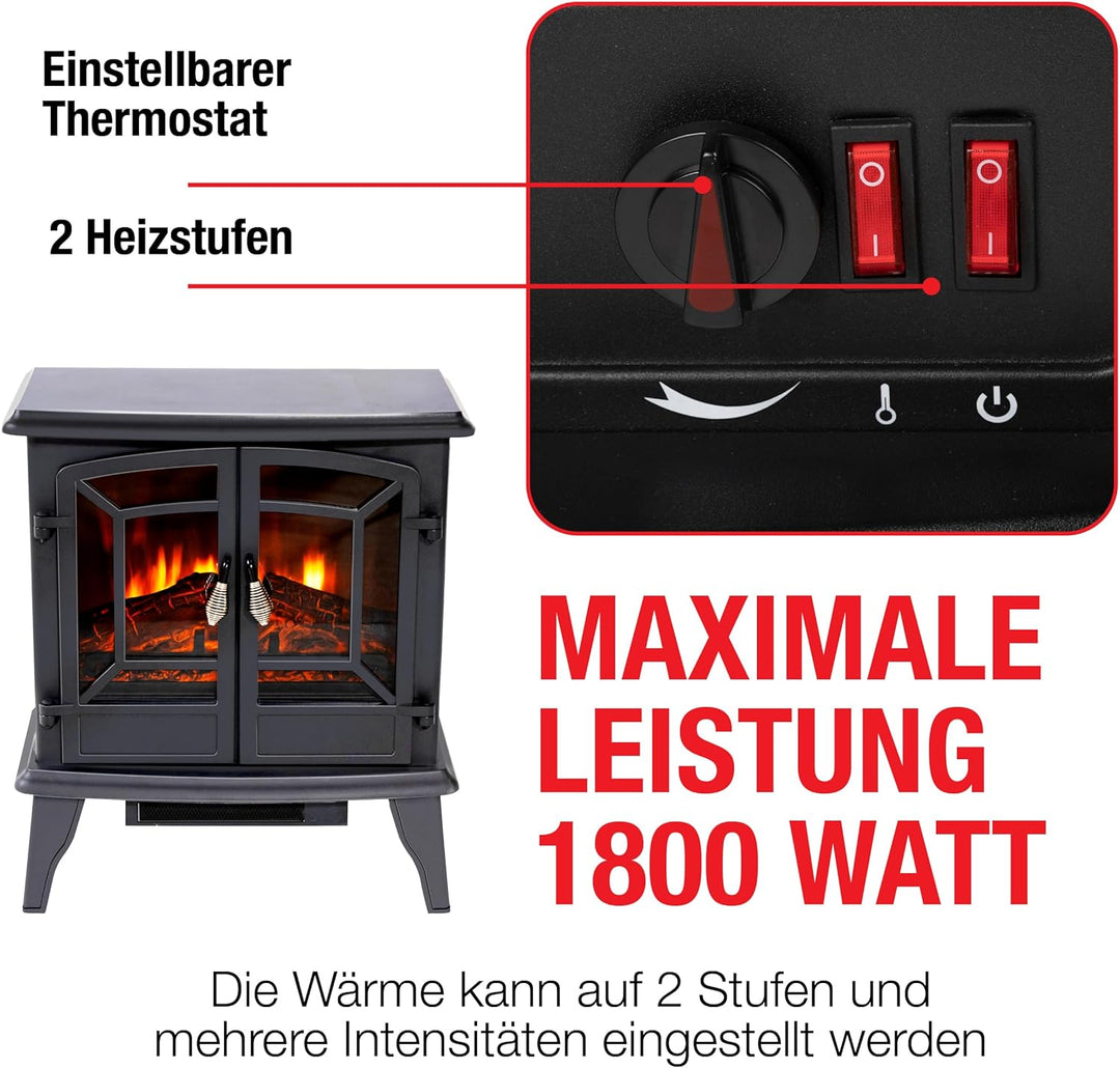 Classic Fire Kaminofen Narvik - Elektrokamin mit Heizung und Kaminfeuer LED - Künstliches Feuer - El