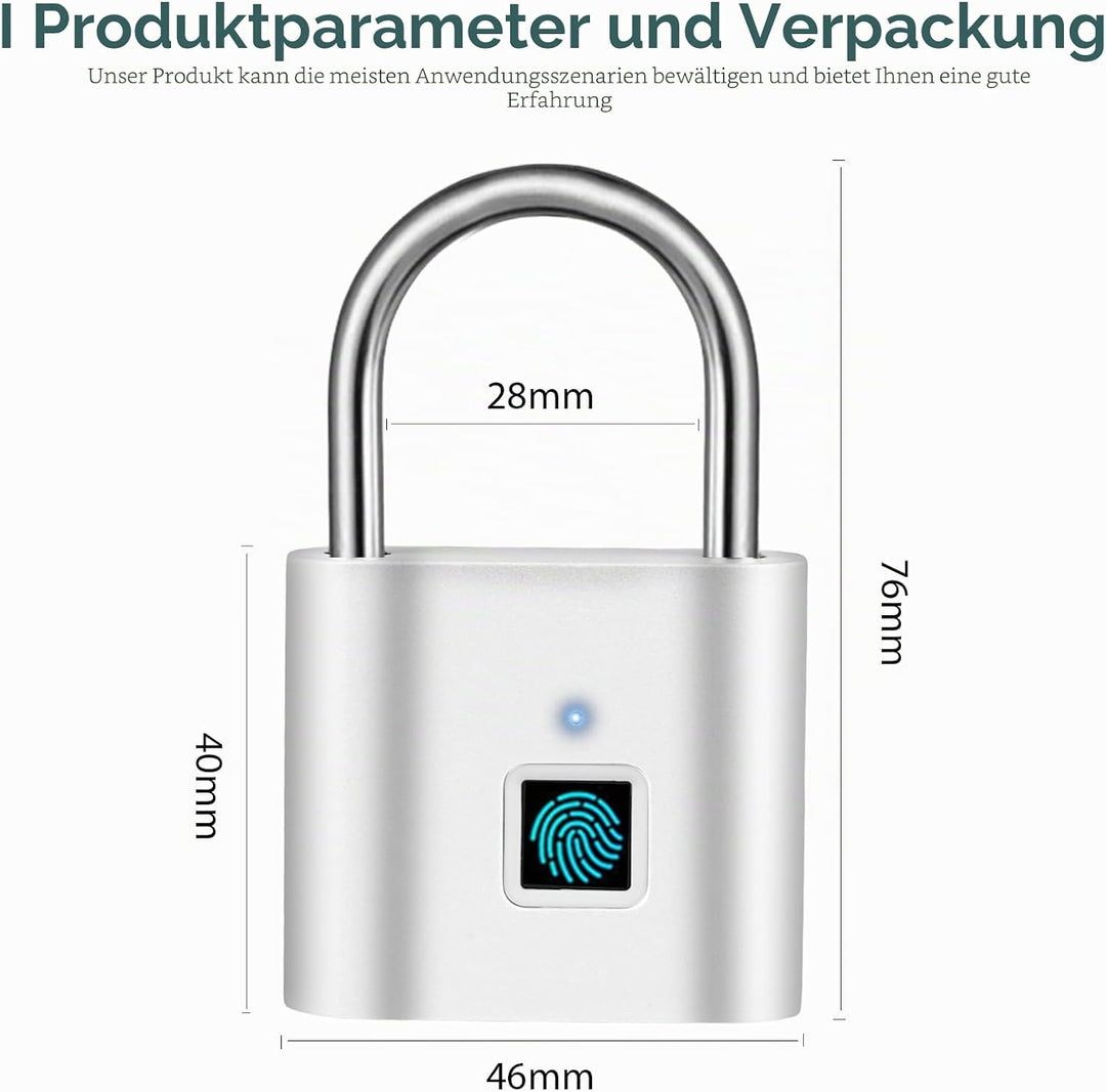 SPORWAY Fingerabdruck Schloss, USB-Aufladung Vorhängeschloss Schlüsselloses Schloss IP55 Wasserdicht